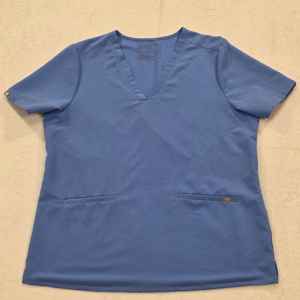 Figs Techinal Collection Women's XL Blue V-Neck Scrub Top